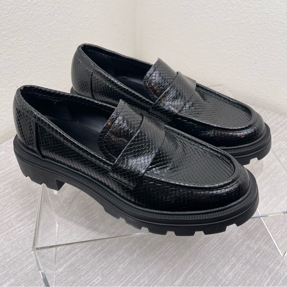 Zara Snake Faux Skin Loafers Platform Chunky Heel Black Women's Size 40 (US 9) - Picture 2 of 10